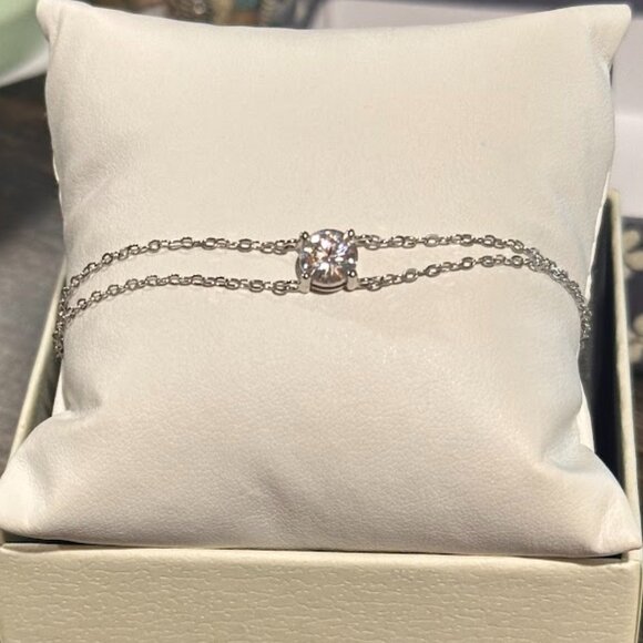Moissanite 2 Carat Round Pendant Double Strand Bracelet 925 Sterling Silver NWT - Picture 5 of 16